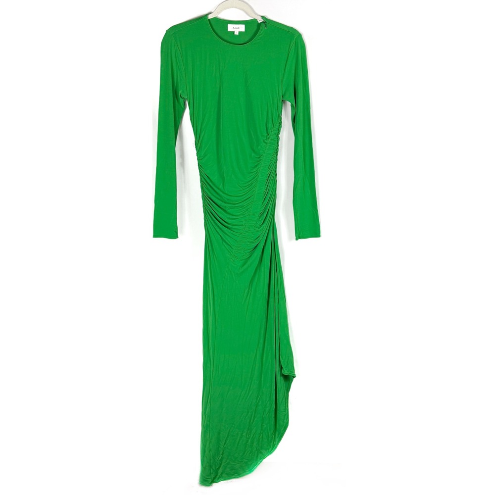 A.L.C. Adeline Maxi Dress Green Ruched Long Sleeve Asymmetrical Women Size S - Picture 6 of 14